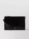 TOM FORD EMBOSSED CROCODILE TEXTURE CLUTCH WITH WRIST STRAP AND GOLD-TONE HARDWARE