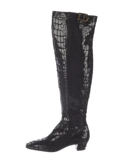 Pre-owned Tom Ford Embossed Leather Animal Print Boots In Black