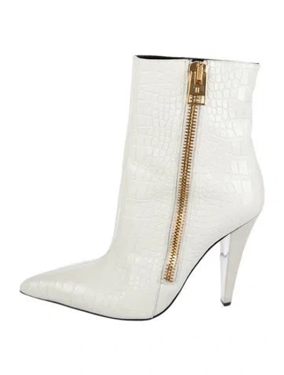 Pre-owned Tom Ford Embossed Leather Animal Print Boots In White