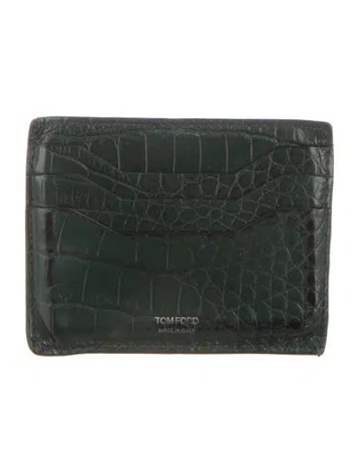 Pre-owned Tom Ford Embossed Leather Animal Print Card Holder In Green
