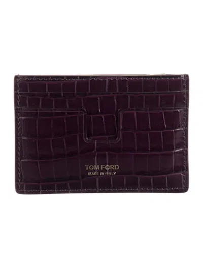 Pre-owned Tom Ford Embossed Leather Animal Print Card Holder In Purple