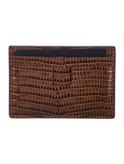 Pre-owned Tom Ford Embossed Leather Animal Print Card Holder W/ Tags In Brown