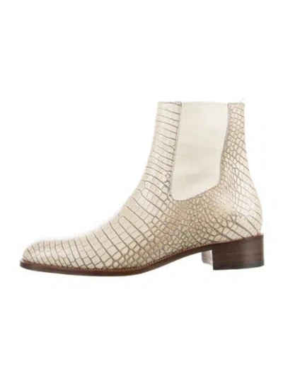 Pre-owned Tom Ford Embossed Leather Animal Print Chelsea Boots In Neutral