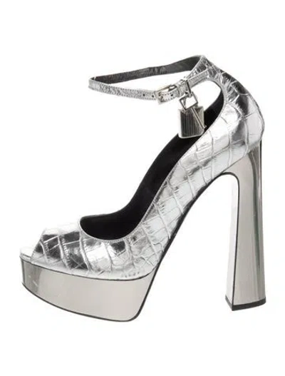 Pre-owned Tom Ford Embossed Leather Animal Print Pumps In Metallic/silver