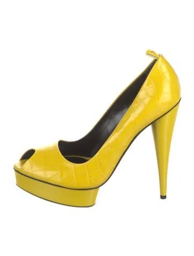 Pre-owned Tom Ford Embossed Leather Animal Print Pumps In Yellow
