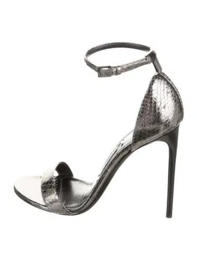 Pre-owned Tom Ford Embossed Leather Animal Print Sandals In Gray