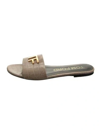 Pre-owned Tom Ford Embossed Leather Animal Print Slides In Neutrals