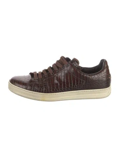 Pre-owned Tom Ford Embossed Leather Animal Print Sneakers In Brown