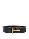 Tom Ford Crocodile Motif Calf Leather T Belt In Brown