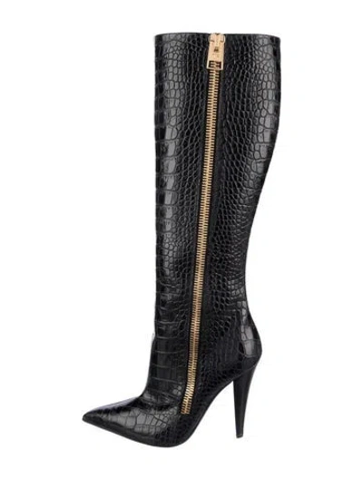 Pre-owned Tom Ford Embossed Leather Boots In Blue