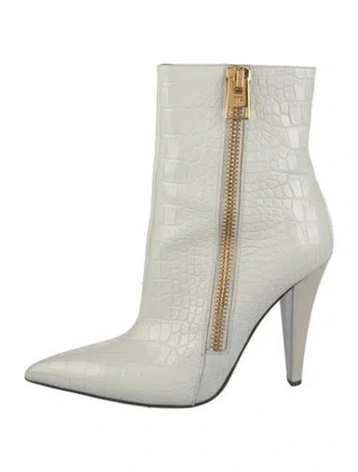 Pre-owned Tom Ford Embossed Leather Boots In White
