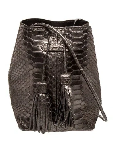 Pre-owned Tom Ford Embossed Leather Bucket Bag In Grey