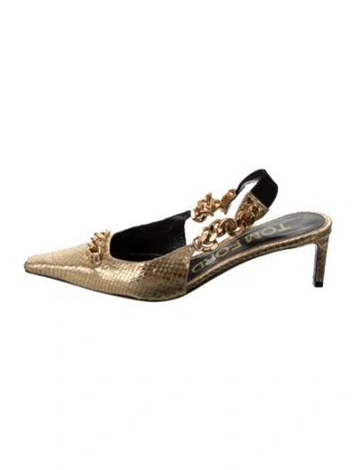 Pre-owned Tom Ford Embossed Leather Chain-link Accents Slingback Pumps