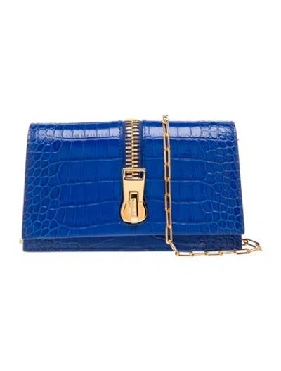 Pre-owned Tom Ford Embossed Leather Crossbody Bag In Blue