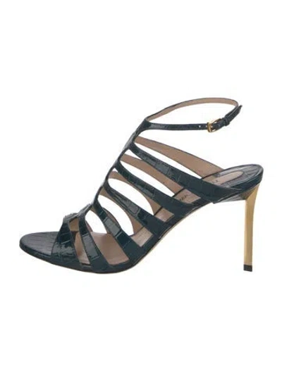 Pre-owned Tom Ford Embossed Leather Cutout Accent Slingback Pumps In Blue