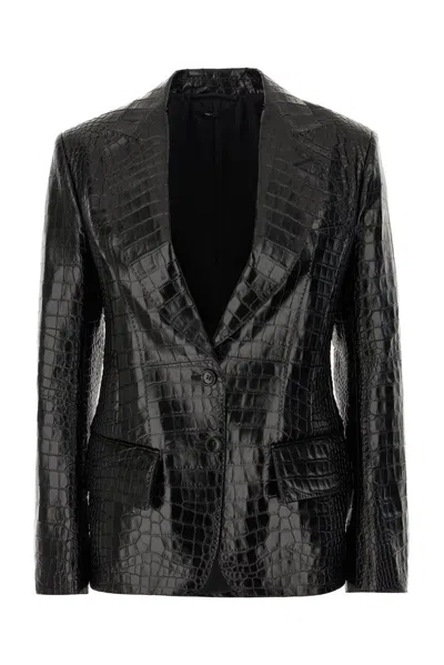 Tom Ford Embossed Leather Jacquetta Jacket In Lb Black