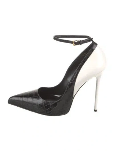 Pre-owned Tom Ford Embossed Leather Leather Trim Embellishment Pumps In Black