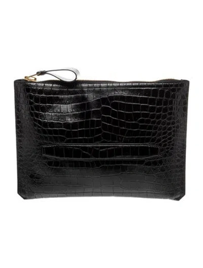 Pre-owned Tom Ford Embossed Leather Minaudière In Black