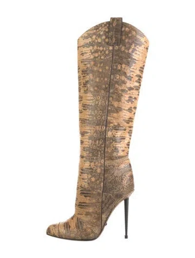 Pre-owned Tom Ford Embossed Leather Patterned Boots In Neutrals