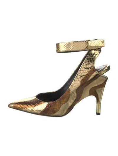 Pre-owned Tom Ford Embossed Leather Patterned Slingback Pumps In Gold