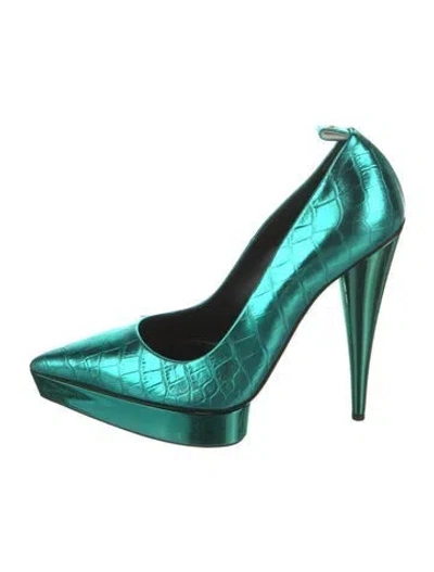Pre-owned Tom Ford Embossed Leather Pumps In Green