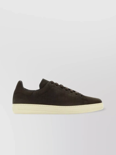 TOM FORD EMBOSSED LEATHER ROUND TOE SNEAKERS