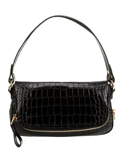 Pre-owned Tom Ford Embossed Leather Shoulder Bag In Black