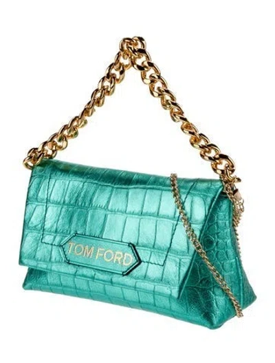 Pre-owned Tom Ford Embossed Leather Shoulder Bag In Green