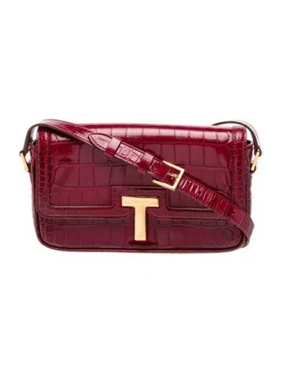 Pre-owned Tom Ford Embossed Leather Shoulder Bag In Red