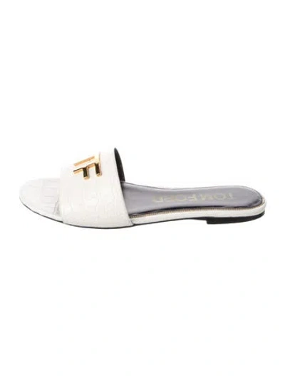 Pre-owned Tom Ford Embossed Leather Slides In Neutrals