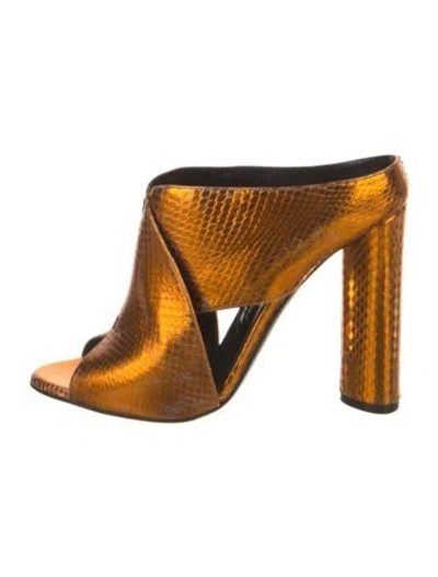 Pre-owned Tom Ford Embossed Leather Slides In Orange