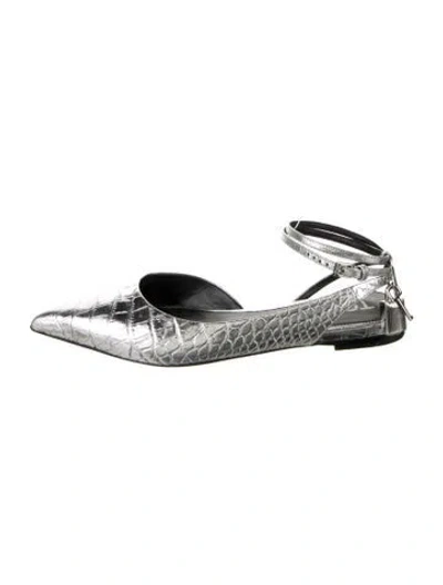 Pre-owned Tom Ford Embossed Leather Slingback Flats In Silver