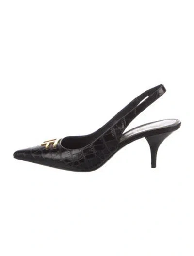 Pre-owned Tom Ford Embossed Leather Slingback Pumps In Black