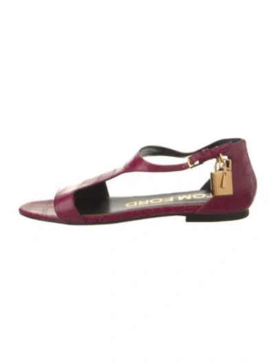 Pre-owned Tom Ford Embossed Leather T-strap Sandals In Purple