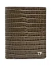Tom Ford Mens Brand-plaque Leather Folding Cardholder Slate In Brown