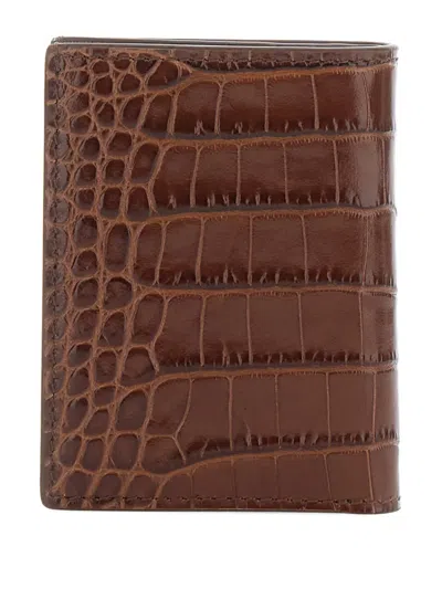 Tom Ford Embossed Leather Card Case In Brown