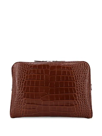 Tom Ford Croco Print Leather Laptop Pouch In Purple