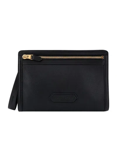 Tom Ford Embossed-logo Leather Clutch In Black