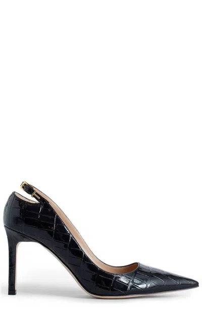 Tom Ford Embossed Pointed Toe Pumps In Schwarz