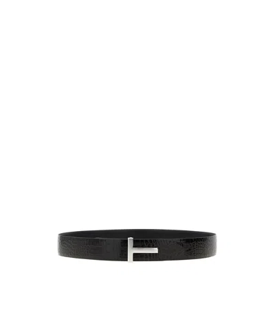 Tom Ford Reversible Crocodile Leather Belt In Brown