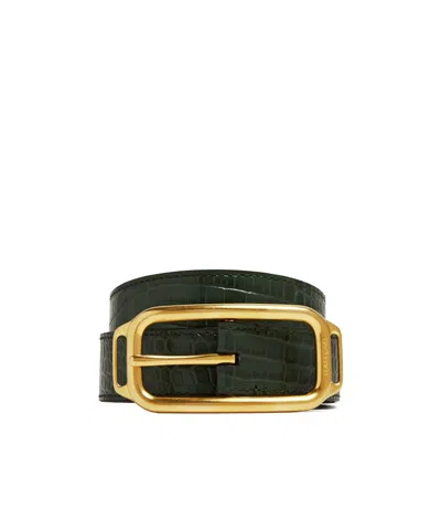 Tom Ford Embossed Stadium Buckle Belt In Green