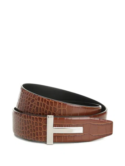 TOM FORD EMBOSSED T-BUCKLE BELT