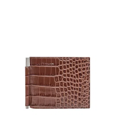 Tom Ford Croc-effect Leather Billfold Wallet In Brown