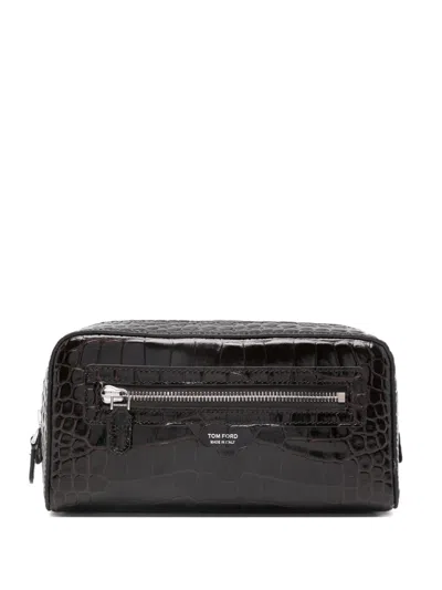 Tom Ford Embosssed Messenger Bag In Black