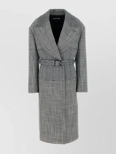 TOM FORD EMBROIDERED CASHMERE COAT WITH WAIST BELT LOOPS