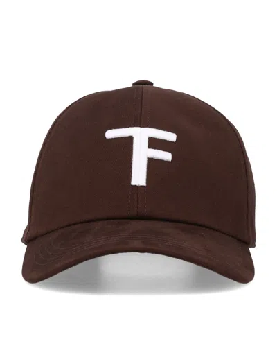 Tom Ford Embroidered Logo Baseball Cap In Medium Brown/off White