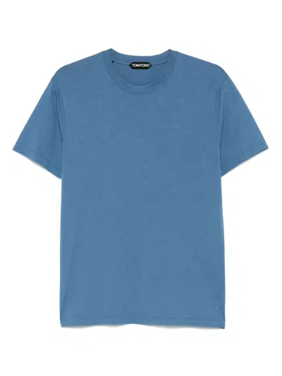 Tom Ford Embroidered-logo T-shirt In Blue