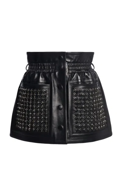 Tom Ford Embroidered Nappa Lambskin Mini Skirt In Black