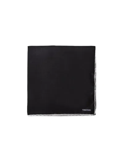 Tom Ford Embroidered Square Scarf With Logo In Black