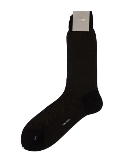 Pre-owned Tom Ford Embroidery Rib Socks In Black